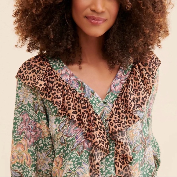 KACHEL MIXED PRINT PEASANT BLOUSE from Anthropologie size 6 - Picture 3 of 3